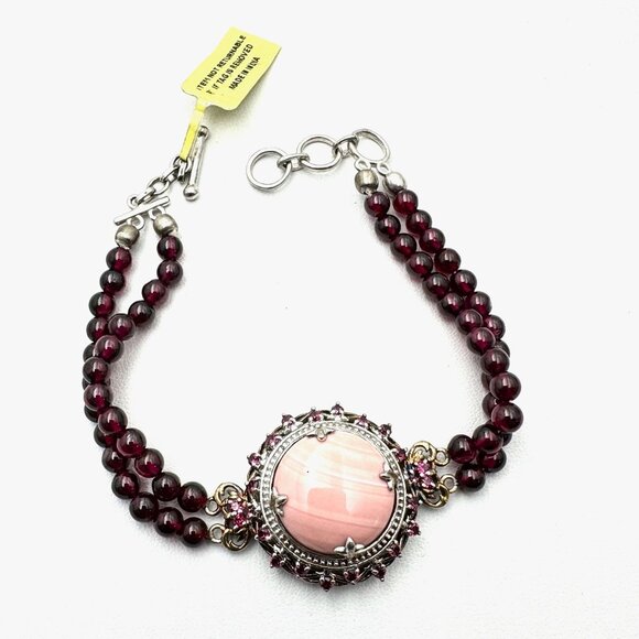 Chuck Clemency STS Sterling Silver Pink Gemstone Garnet Bracelet 24 Grams 8 Inch - Picture 3 of 3